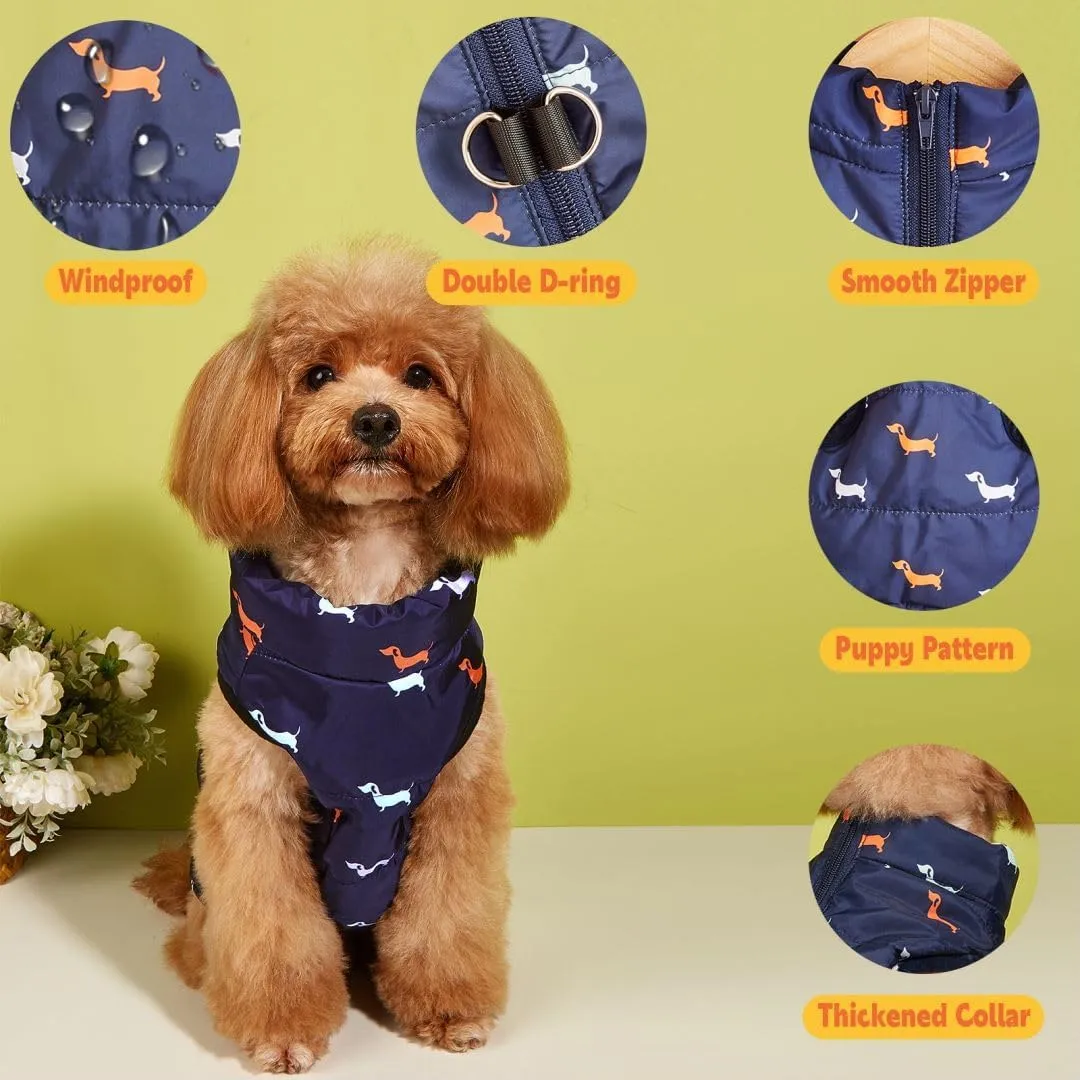 Dog Coat Warm Jacket with D-Ring Dogs Winter Coats Puppy Vest Puppy Jacket with Harness Waterproof Windproof Dog Coats for Small Dogs Blue