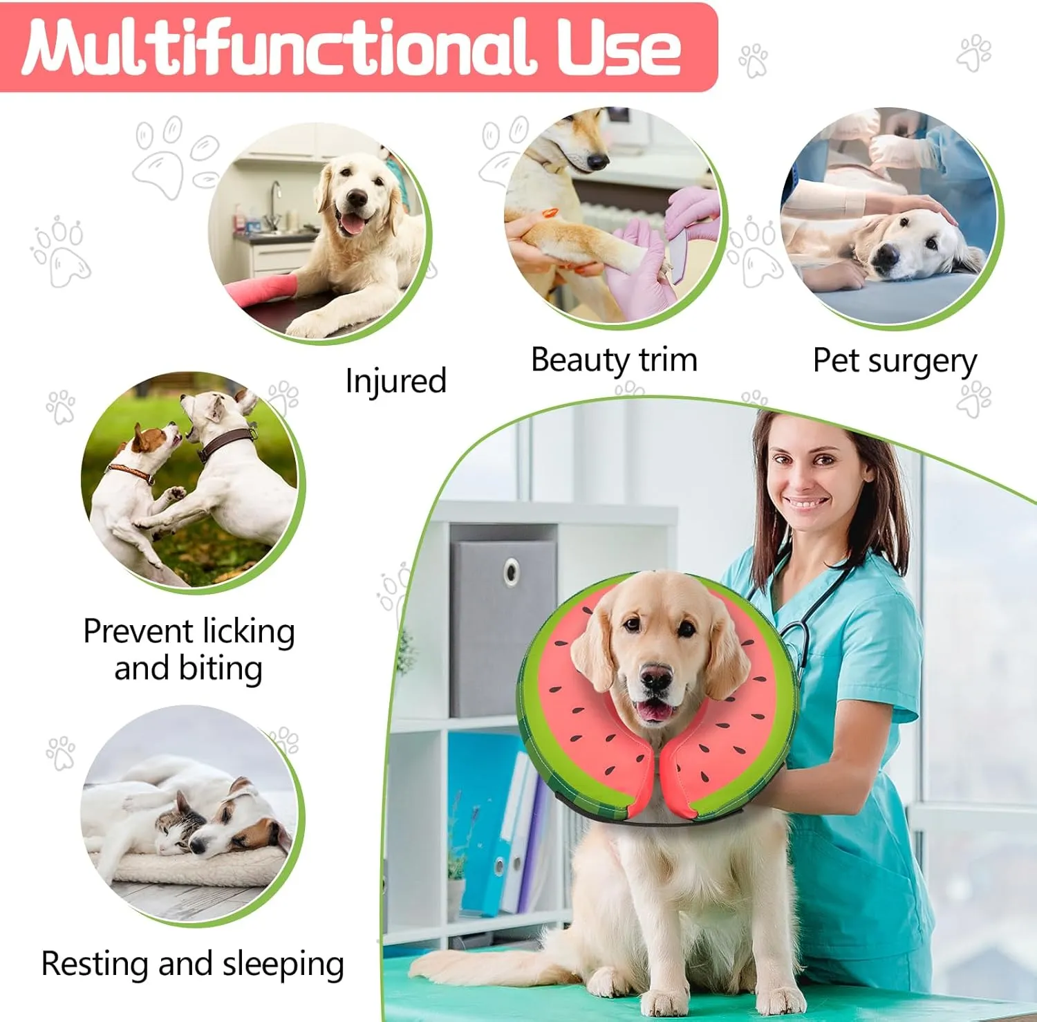 Dog Cone Collar for Small Medium Large Dogs for After Surgery, Pet Inflatable Neck Donut Collar Soft Protective Recovery Cone for Dogs and Cats - Alternative E Collar Does not Block Vision - Pink,S