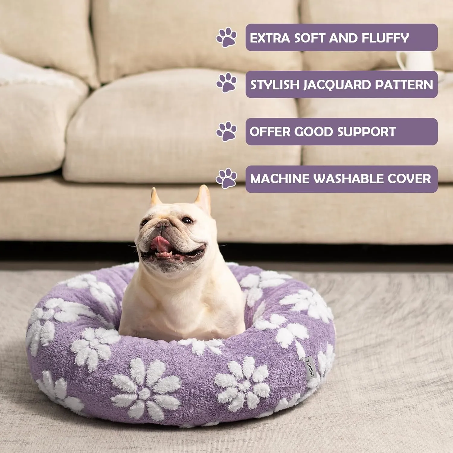 Donut Dog Beds for Small Dogs, Calming Round Cat Beds for Indoor Cats, Cute 3D Textured Flower Pet Bed with Removable Washable Cover and Anti-Slip BottomPurple20"