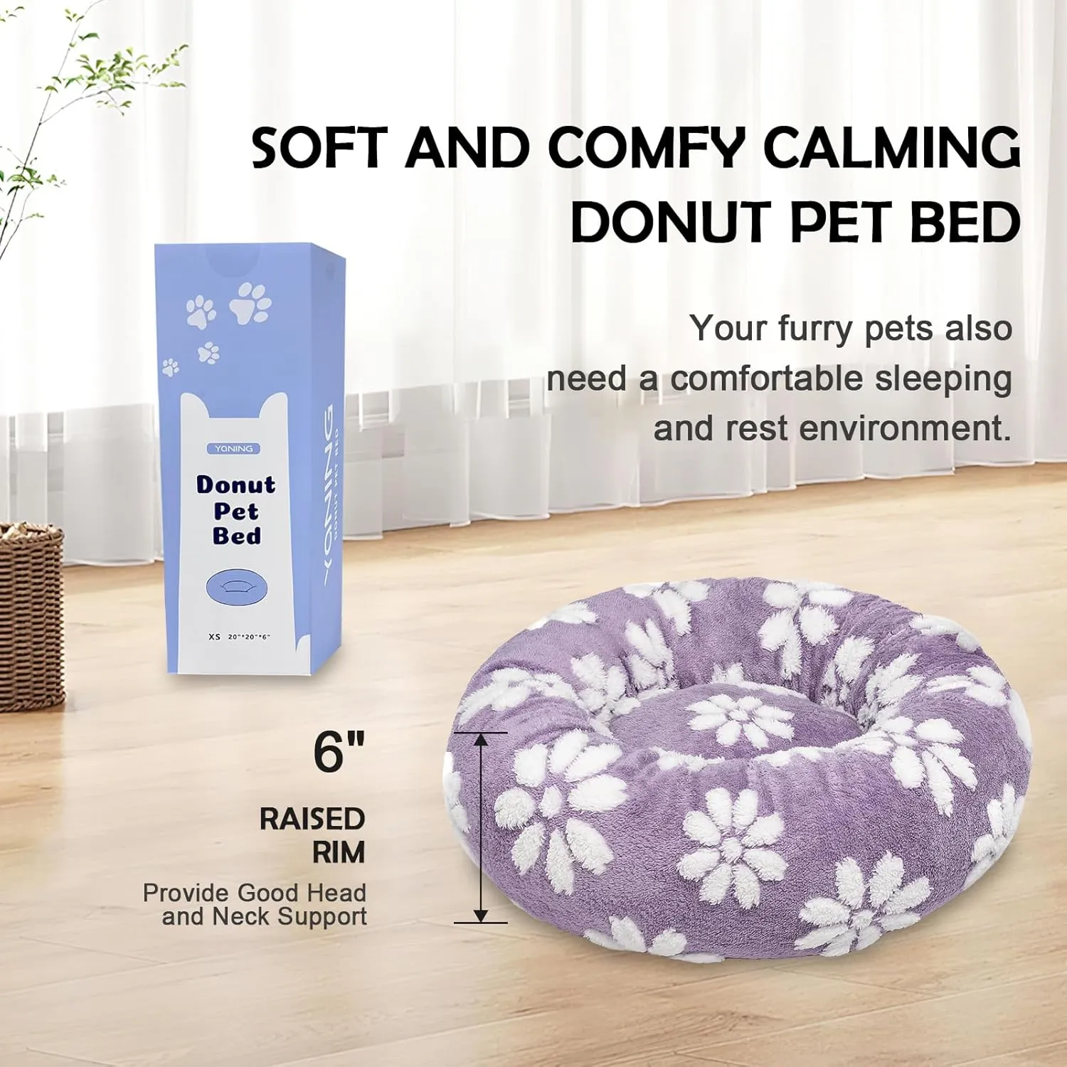 Donut Dog Beds for Small Dogs, Calming Round Cat Beds for Indoor Cats, Cute 3D Textured Flower Pet Bed with Removable Washable Cover and Anti-Slip BottomPurple20"
