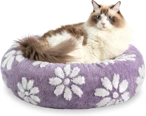 Donut Dog Beds for Small Dogs, Calming Round Cat Beds for Indoor Cats, Cute 3D Textured Flower Pet Bed with Removable Washable Cover and Anti-Slip BottomPurple20"
