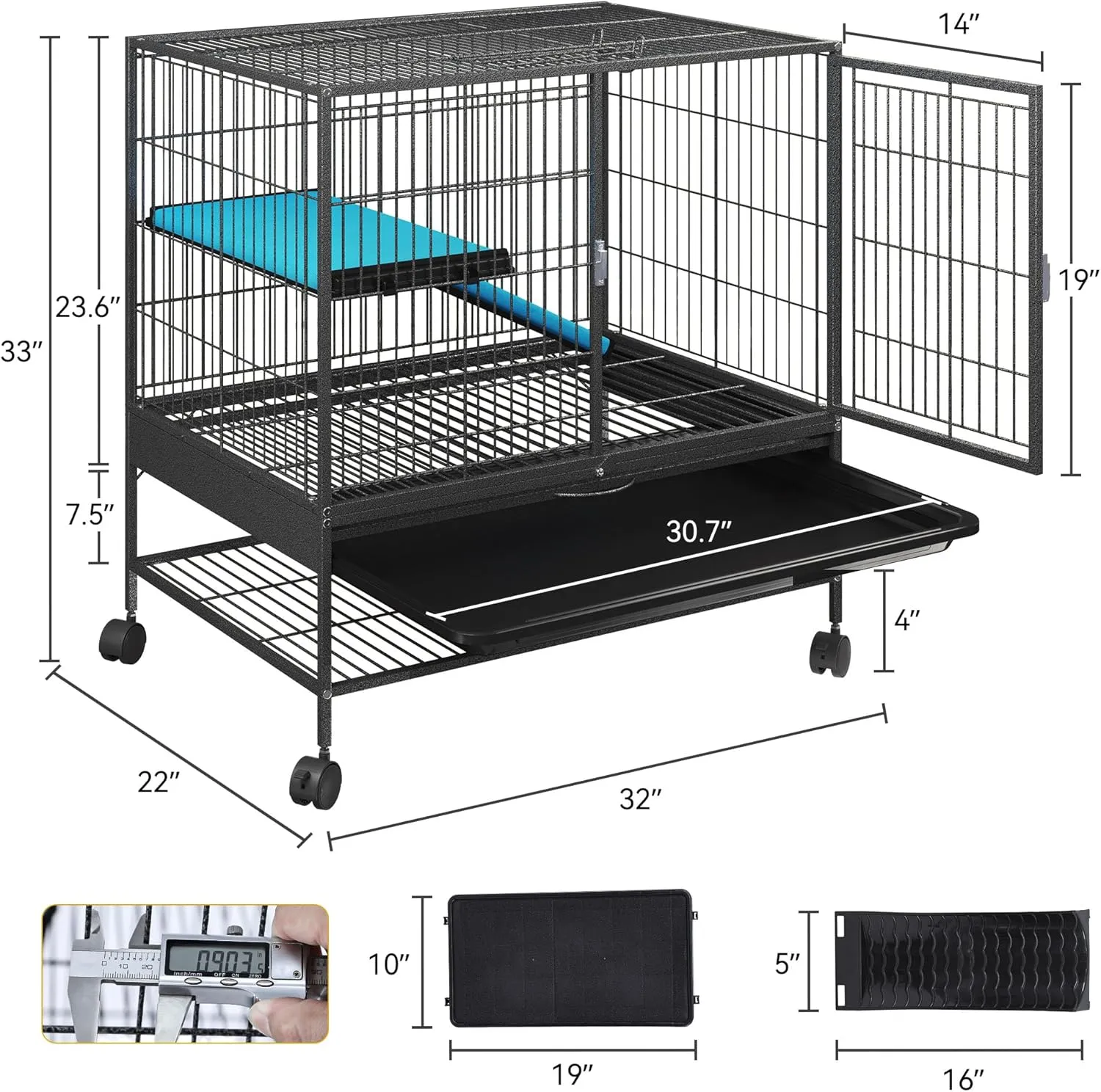DWVO Small Animal Guinea Pig Cage: 2-Tiers Indoor Critter Nation Cage with Wheels for Ferrets Chinchillas Large Hamsters Rabbits Hedgehogs