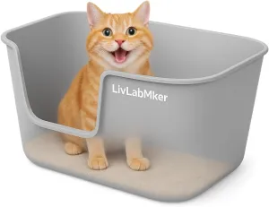 Extra Large Cat Litter Box - 25" Lx16 Wx13 H Open Top High Sided Pan, XL for Big Cats, high Wall Jumbo Litter Box, Anti-Splashing (Gray)