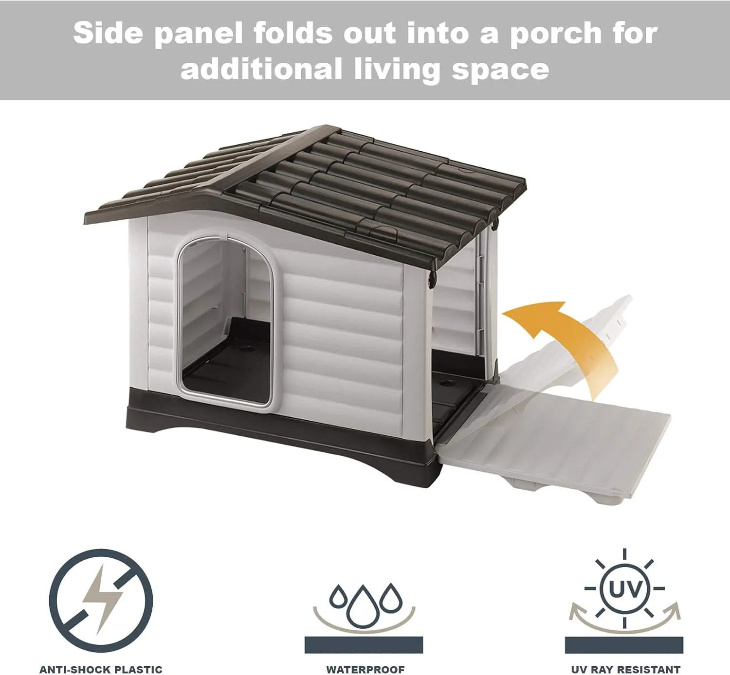 Ferplast Dog Villa Indoor and Outdoor Dog House for Small Dog Breeds, Measures 28.75L x 23.23W x 20.87H Inches, Ventilated with Patented Fold-Out Porch, Cream with Dark Brown Bottom, Part # 87253099