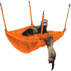 Ferret Hammock for Cage - Plush Double Bunk Bed Hanging Clips - Perfect for 2 or More Small Pets! (Rats, Ferrets, Hamsters, Guinea Pigs, Chinchillas & Squirrels) - Orange