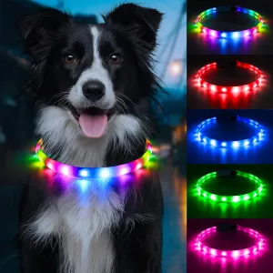Flashseen Multicolored LED Dog Collar, Light Up Dog Collar Rechargeable, 12 Light Modes, Glow Collars for Night Walking, Cuttable Silicone Collar for Small Medium Large Dogs