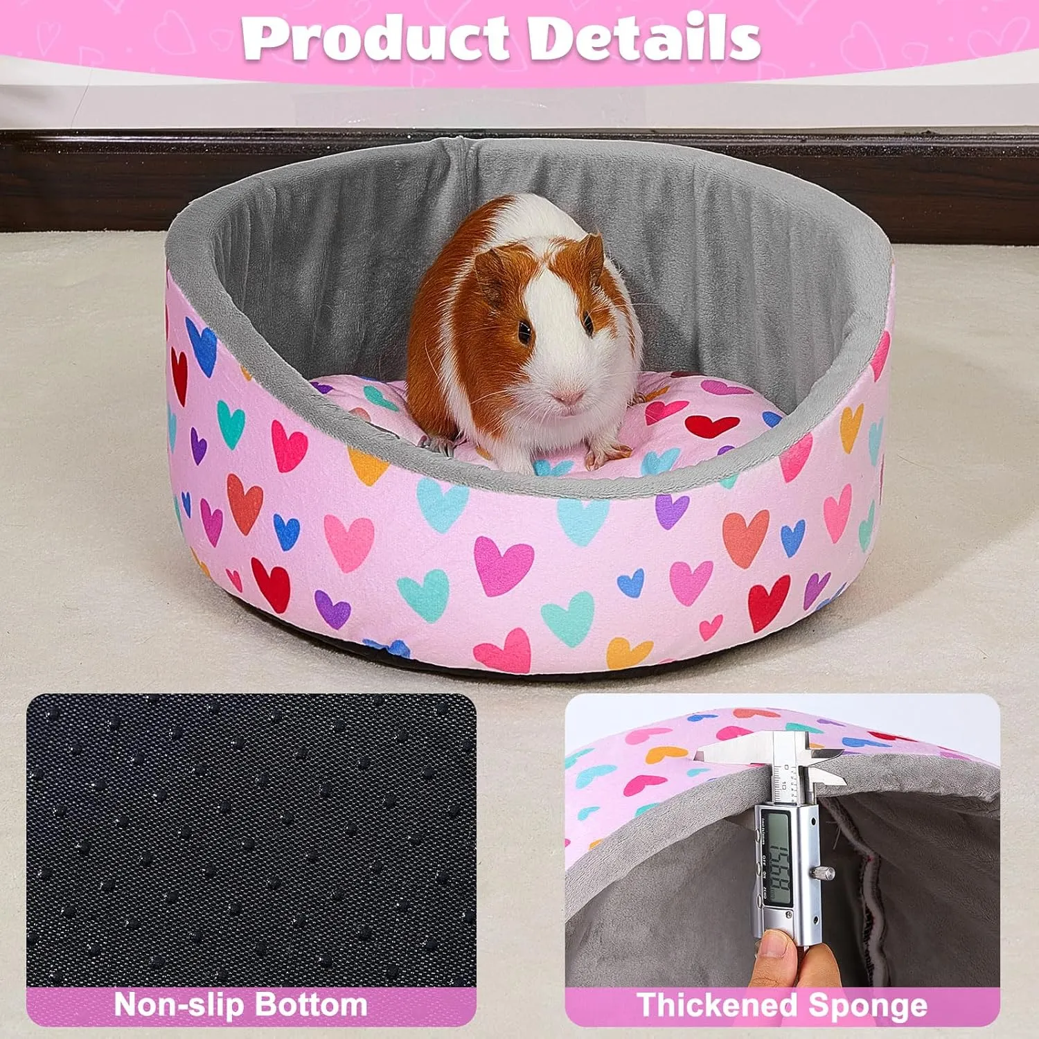 Glittme Guinea Pig Bed Soft Rabbit Beds with Thick Removable Mat Bunny Beds Machine Washable Guinea Pigs Accessories Cozy Guinea Pigs House for Rabbit, Ferret, Round Cuddler Cup Bed