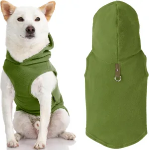 Gooby Fleece Vest Hoodie Dog Sweater - Green, Large - Warm Pullover Dog Hoodie with O-Ring Leash for Small to Medium Dogs