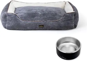 GRANDTIES Dog Bed   Stainless Steel Bowl  Machine Washable Calming Dog Bed (XL, Moonlight), Insulated Non-Skid Spill-Proof Dog Bowl (64oz, Midnight Black), BPA-Free and Durable for Dogs & Cats