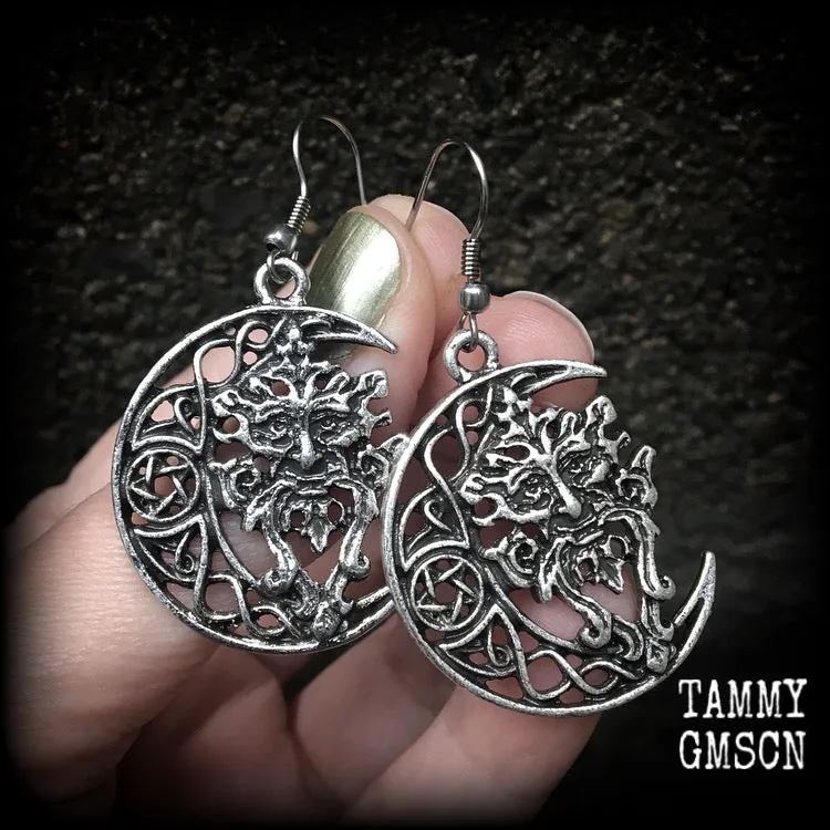 Green man earrings-Greenman earrings