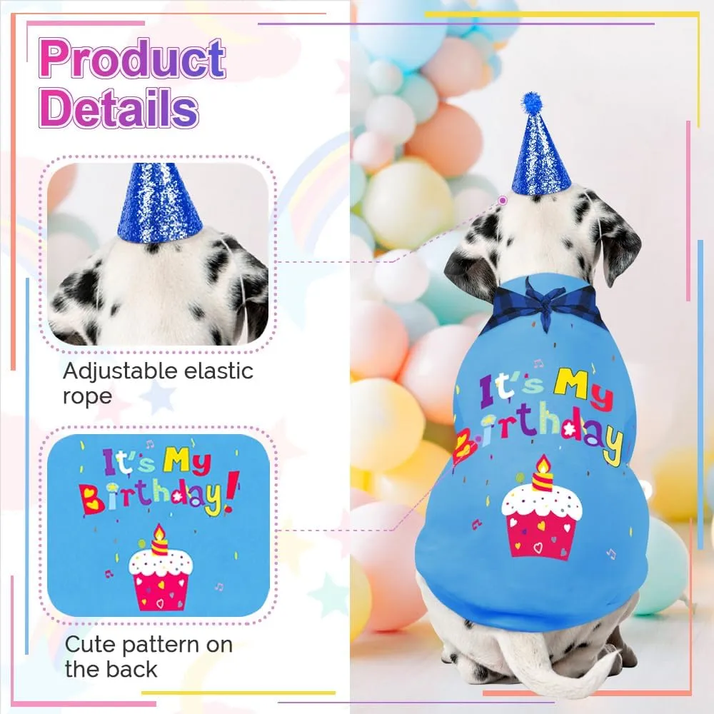 GreenJoy Dog Birthday Party Outfit Decoration Set Supplies - Birthday Bandana, Sweater & Party Hat Gift for Small, Medium & Extra Large Dogs Girl and Boy (Large, Birthday Blue)