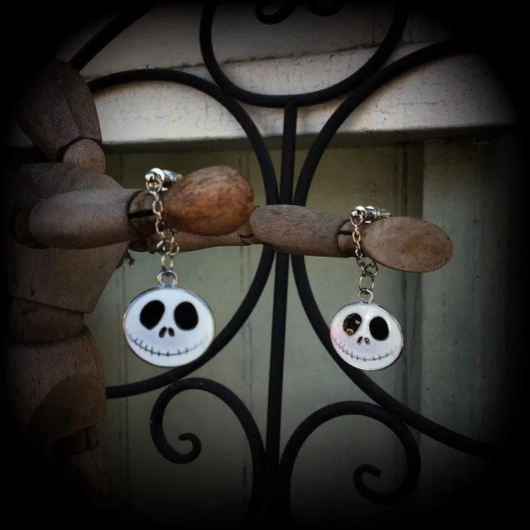 Halloween ear hangers Jack Skellington Tunnel dangles 4mm plug earrings 6mm tunnel earrings Jack and Sally 8mm Gauged earrings 6mm 2g 0g 8mm