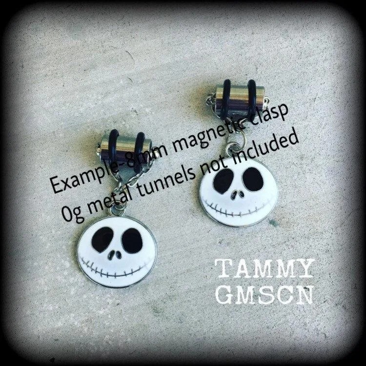 Halloween ear hangers Jack Skellington Tunnel dangles 4mm plug earrings 6mm tunnel earrings Jack and Sally 8mm Gauged earrings 6mm 2g 0g 8mm