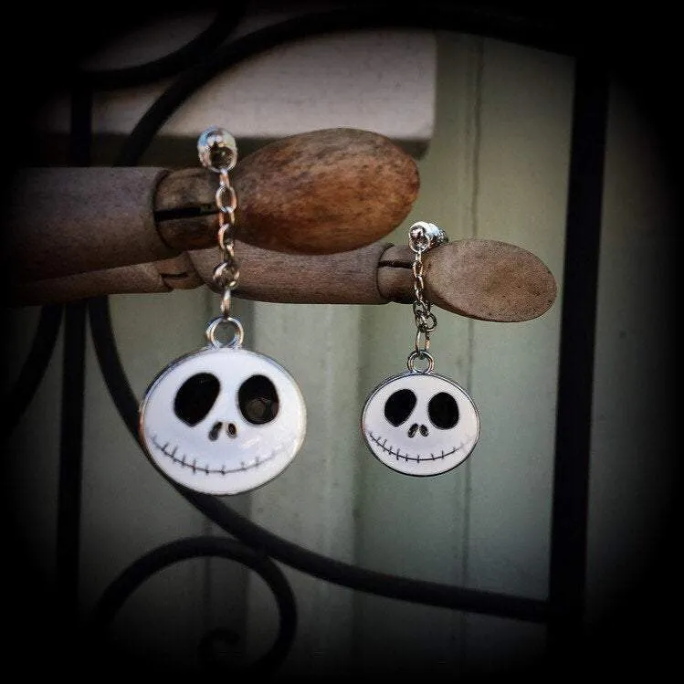 Halloween ear hangers Jack Skellington Tunnel dangles 4mm plug earrings 6mm tunnel earrings Jack and Sally 8mm Gauged earrings 6mm 2g 0g 8mm