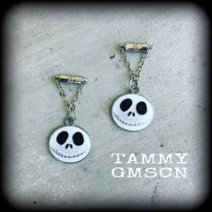 Halloween ear hangers Jack Skellington Tunnel dangles 4mm plug earrings 6mm tunnel earrings Jack and Sally 8mm Gauged earrings 6mm 2g 0g 8mm