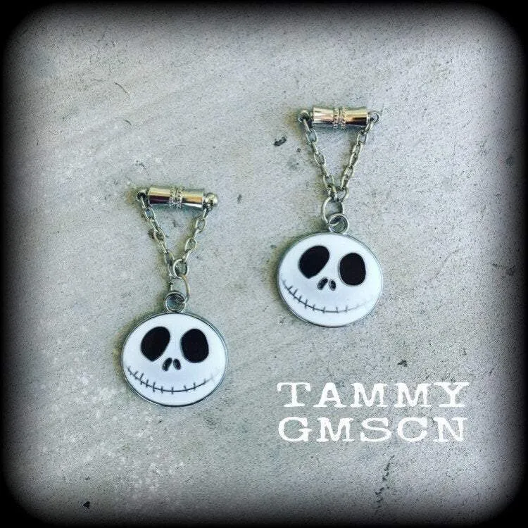 Halloween ear hangers Jack Skellington Tunnel dangles 4mm plug earrings 6mm tunnel earrings Jack and Sally 8mm Gauged earrings 6mm 2g 0g 8mm