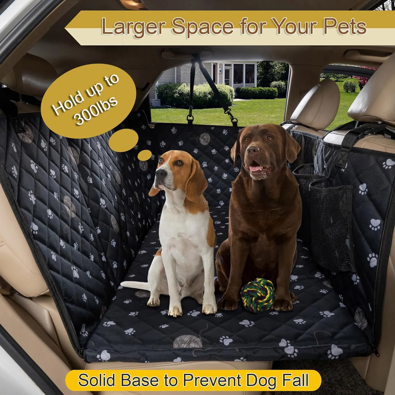 Hammock Seat Extender for Dogs, Car Seat Cover for Back Bench with Hard Bottom for Pet Travel Camping Mattress Bed Protector for Vehicles Trucks & SUVs (Print)