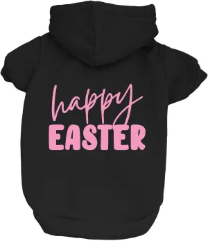 Happy Easter Dog Hoodie | Fleece Lined |Leash Hole| Easter Bunny | Egg Hunt| Funny Outfit Prop Photoshoot|Black, Medium (74)