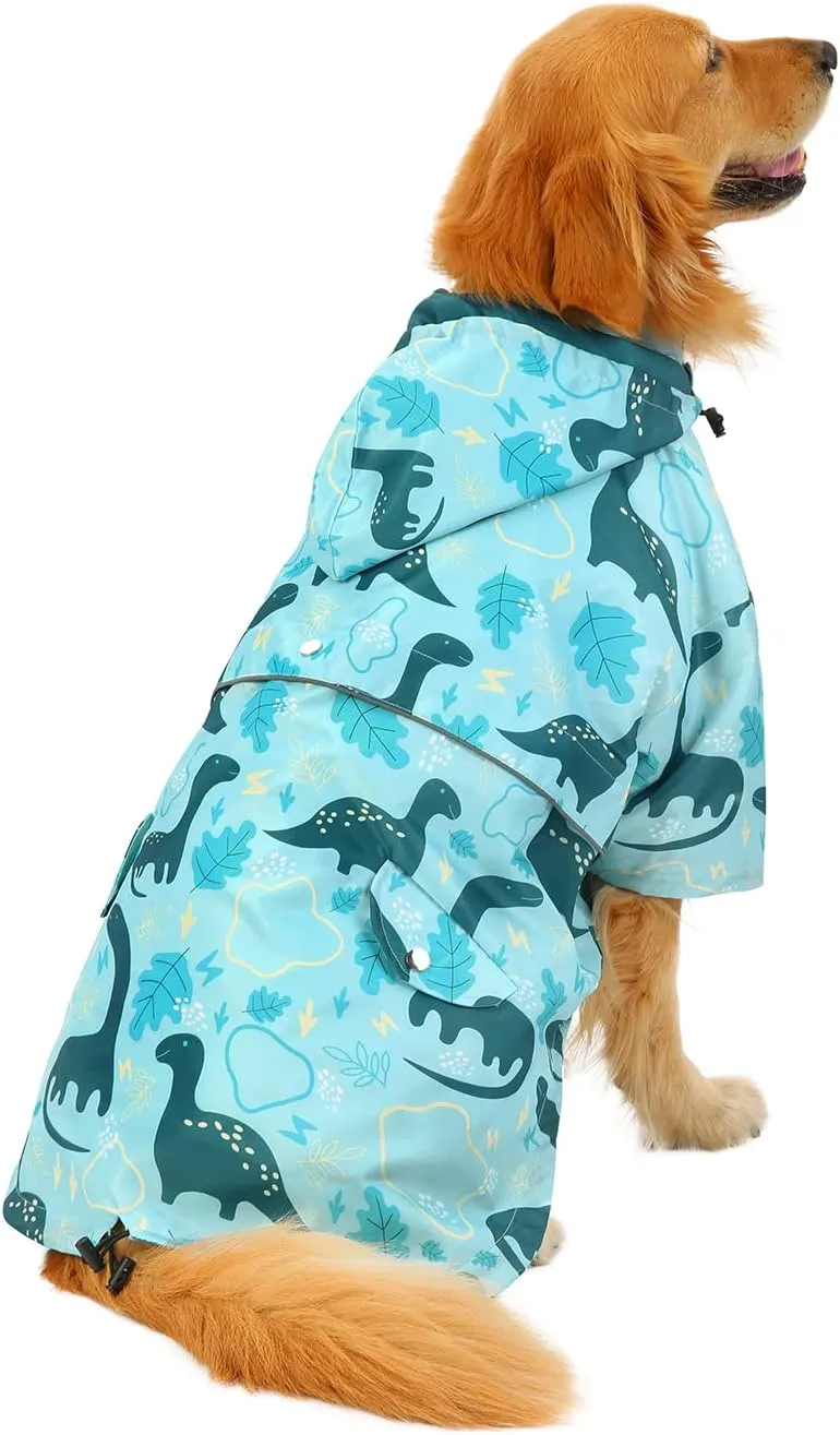HDE Dog Raincoat Double Layer Zip Rain Jacket with Hood for Small to Large Dogs Dinosaurs - 3XL