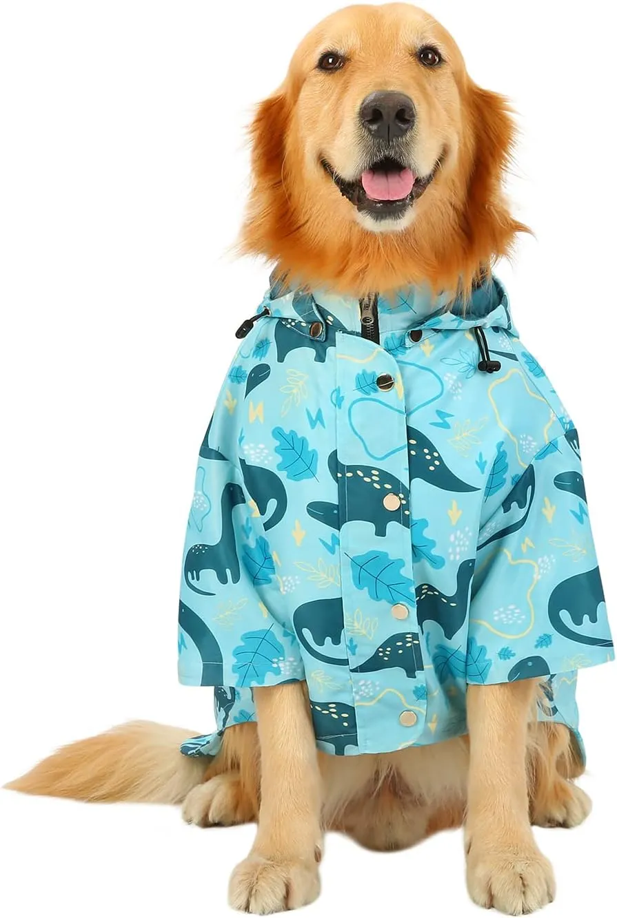 HDE Dog Raincoat Double Layer Zip Rain Jacket with Hood for Small to Large Dogs Dinosaurs - 3XL
