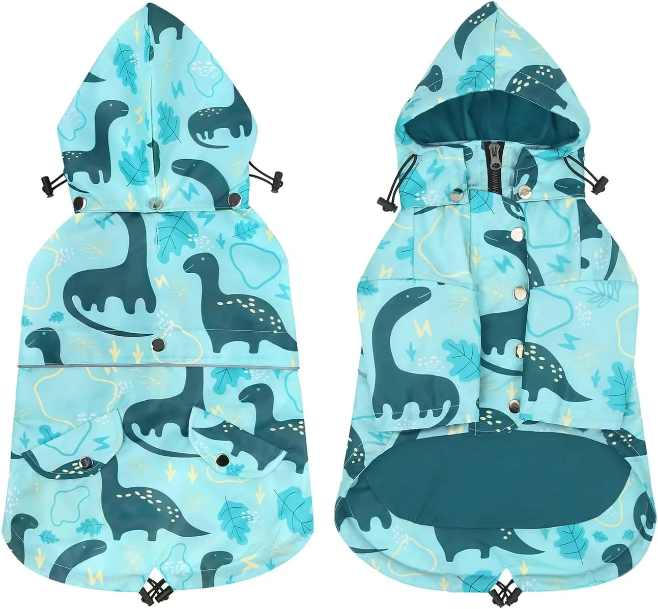 HDE Dog Raincoat Double Layer Zip Rain Jacket with Hood for Small to Large Dogs Dinosaurs - 3XL