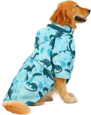 HDE Dog Raincoat Double Layer Zip Rain Jacket with Hood for Small to Large Dogs Dinosaurs - 3XL