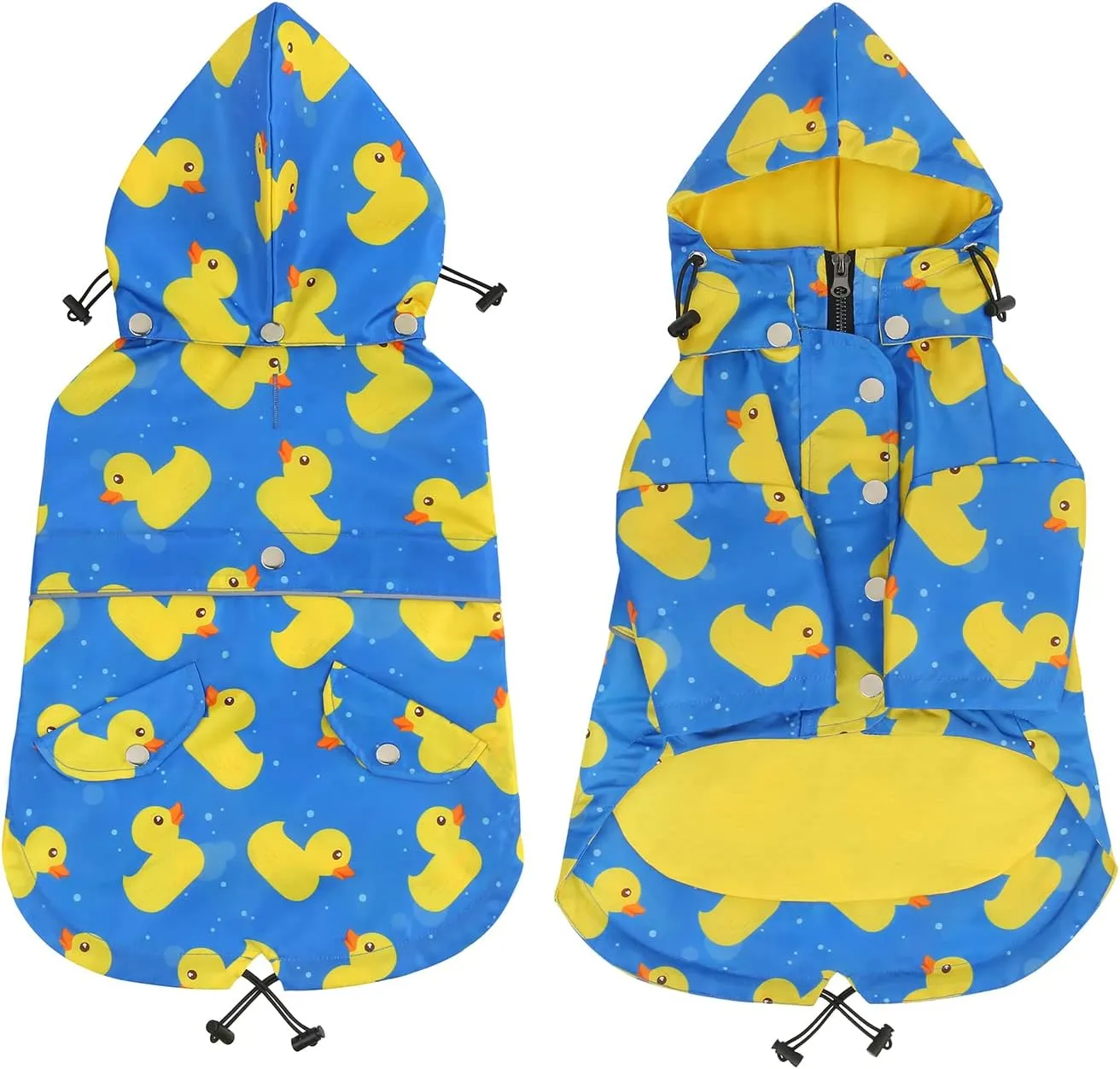 HDE Dog Raincoat Double Layer Zip Rain Jacket with Hood for Small to Large Dogs Ducks Blue - 2XL