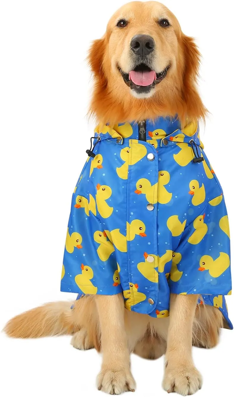 HDE Dog Raincoat Double Layer Zip Rain Jacket with Hood for Small to Large Dogs Ducks Blue - 2XL