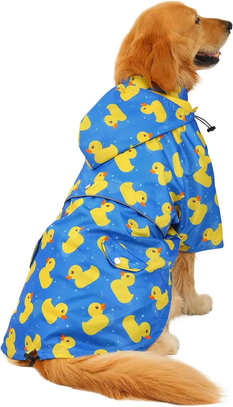HDE Dog Raincoat Double Layer Zip Rain Jacket with Hood for Small to Large Dogs Ducks Blue - 2XL