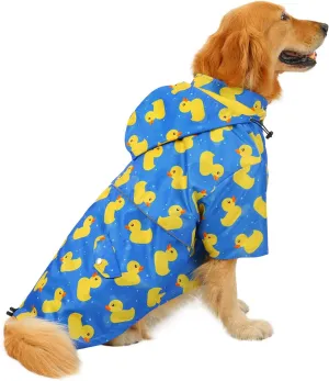 HDE Dog Raincoat Double Layer Zip Rain Jacket with Hood for Small to Large Dogs Ducks Blue - 3XL