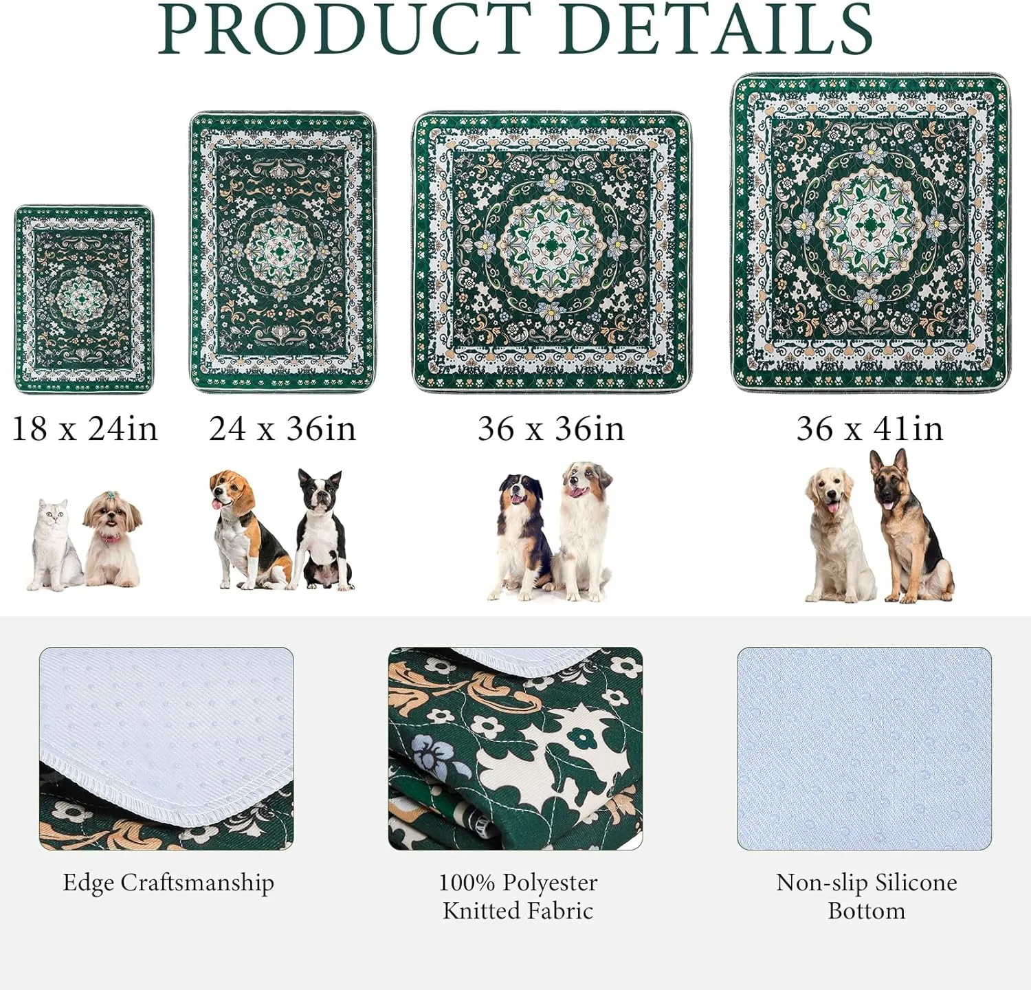 Homimp Washable Pee Pads for Dogs, 2 Pack Reusable Puppy Pads Waterproof, Absorbent and Leakproof Dog Pee Pads, Non Slip Puppy Training Pads, Pet Mat for Floor, Crate, Couch, Whelping,Green, 18"x24"
