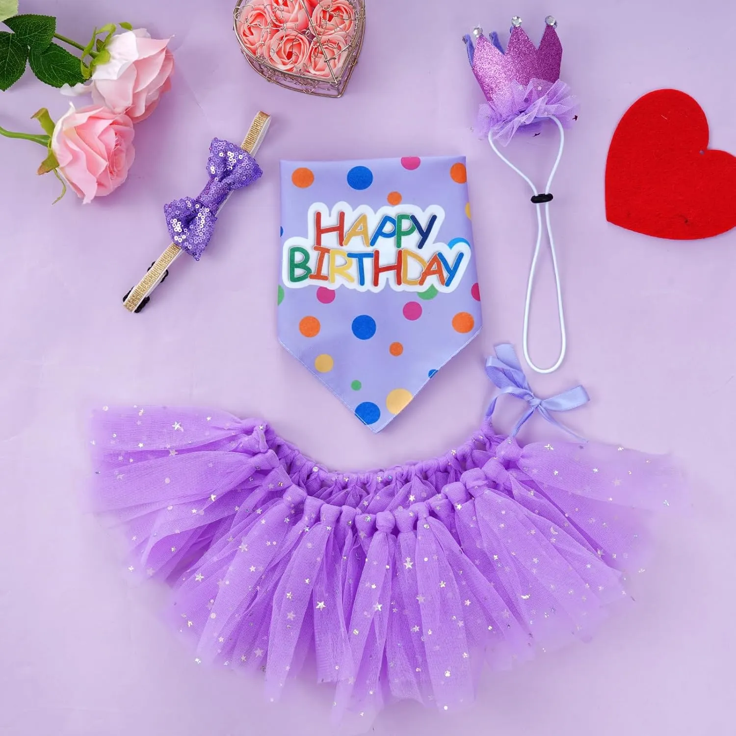 hoyuwak Dog Birthday Party Supplies Girl Dog Birthday Bandana Tutu Set Cute Hat Bow Tie Set for Large Medium Small Dogs