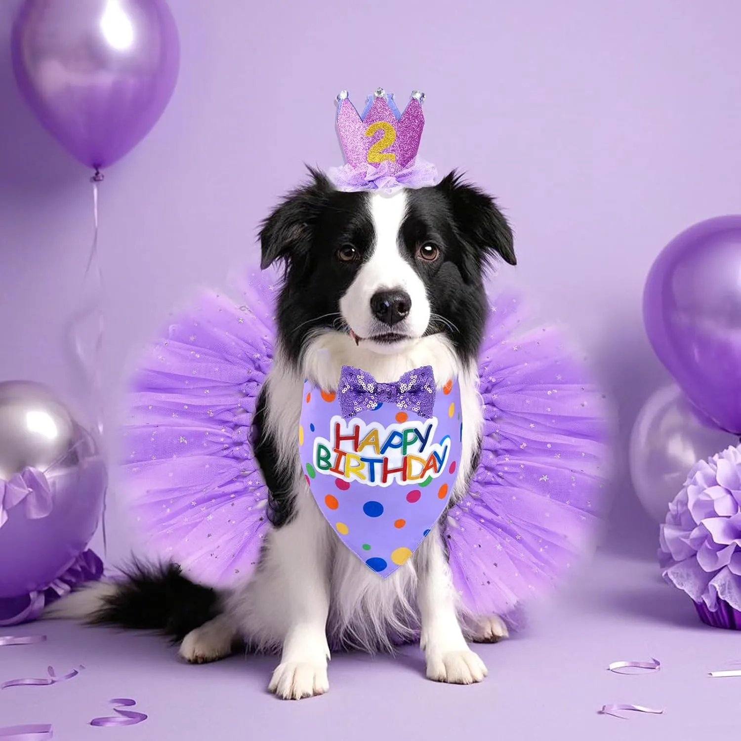 hoyuwak Dog Birthday Party Supplies Girl Dog Birthday Bandana Tutu Set Cute Hat Bow Tie Set for Large Medium Small Dogs