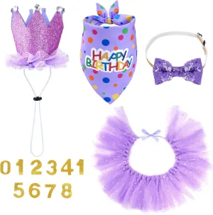 hoyuwak Dog Birthday Party Supplies Girl Dog Birthday Bandana Tutu Set Cute Hat Bow Tie Set for Large Medium Small Dogs