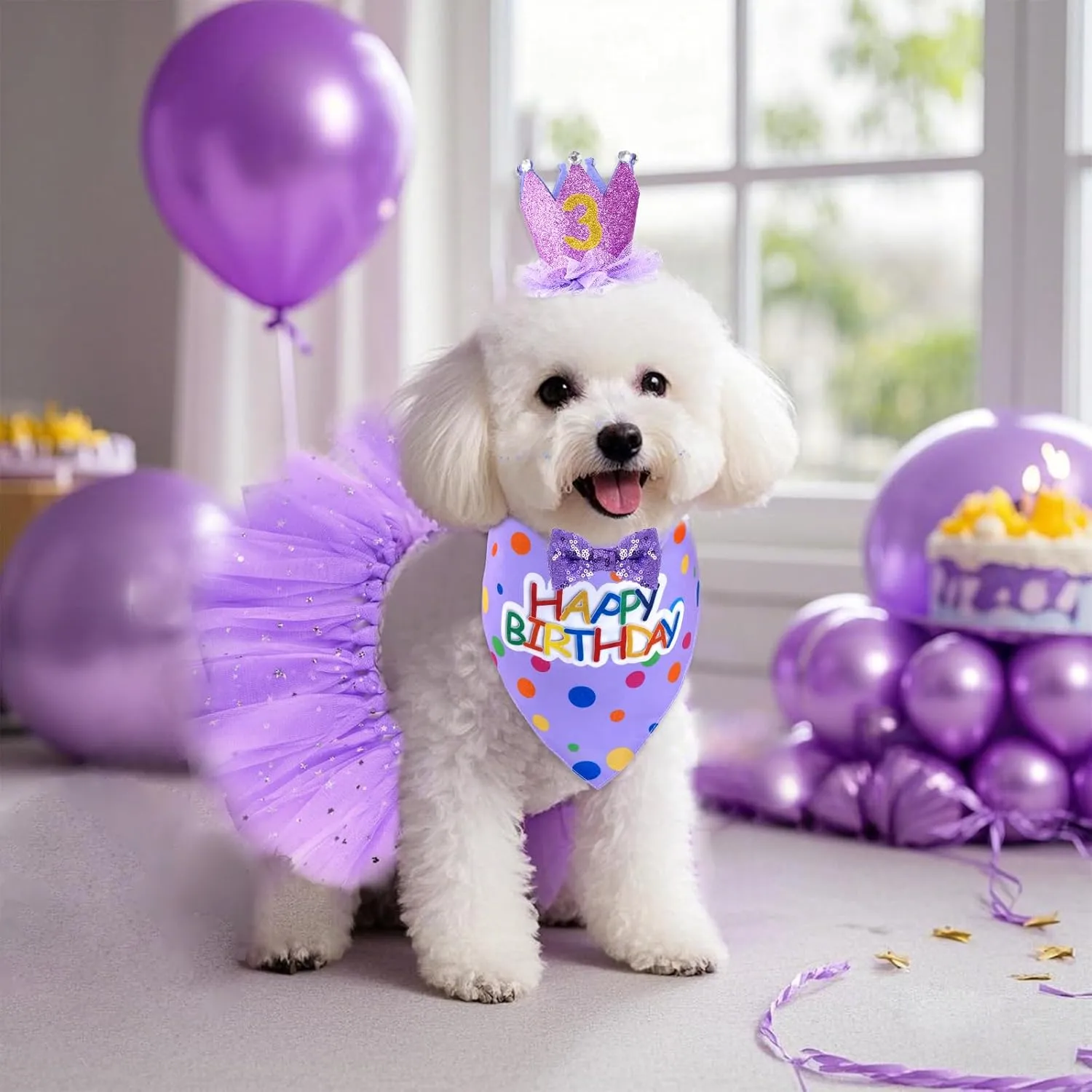 hoyuwak Dog Birthday Party Supplies Girl Dog Birthday Bandana Tutu Set Cute Hat Bow Tie Set for Large Medium Small Dogs