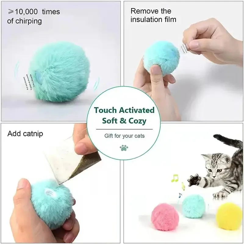 Interactive cat toys Ball Smart Cat Toys Plush Electric Catnip Training Toy Kitten Touch Sounding Pet Product Squeak Toy Ball