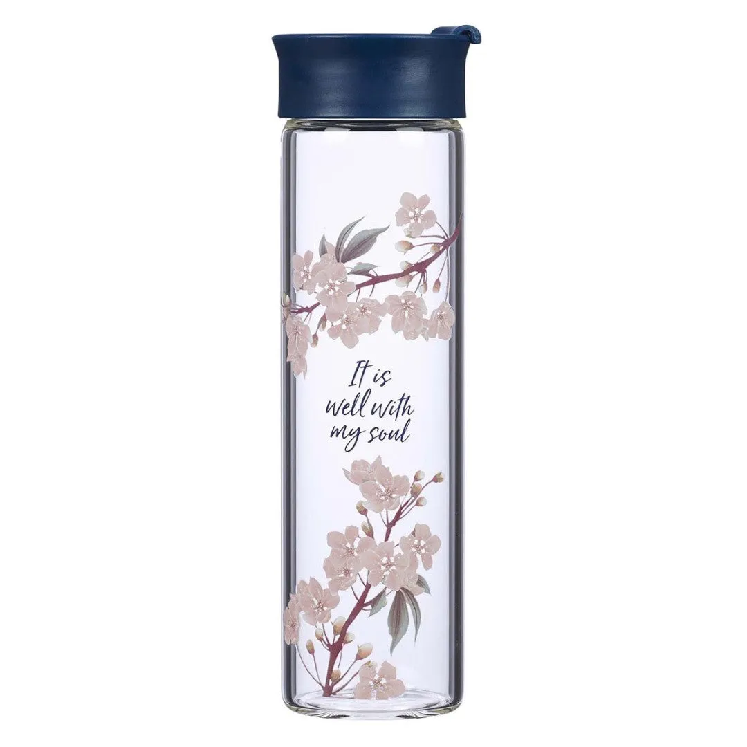 It is Well Navy Glass Water Bottle