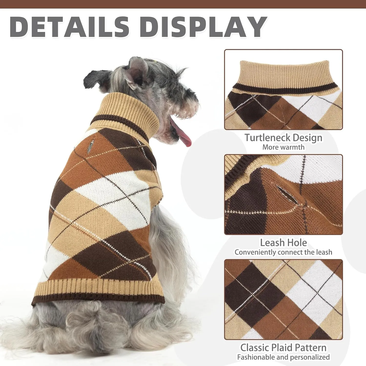 KOOLTAIL Dog Sweater Pet Knitted Clothes - Classic Plaid Pullover Turtleneck Thick Warm Fall Dog Sweaters with Leash Hole, Soft Dog Winter Clothes for Small Medium Large Dogs Cats Puppy Girls Boys, M