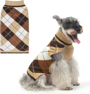 KOOLTAIL Dog Sweater Pet Knitted Clothes - Classic Plaid Pullover Turtleneck Thick Warm Fall Dog Sweaters with Leash Hole, Soft Dog Winter Clothes for Small Medium Large Dogs Cats Puppy Girls Boys, M
