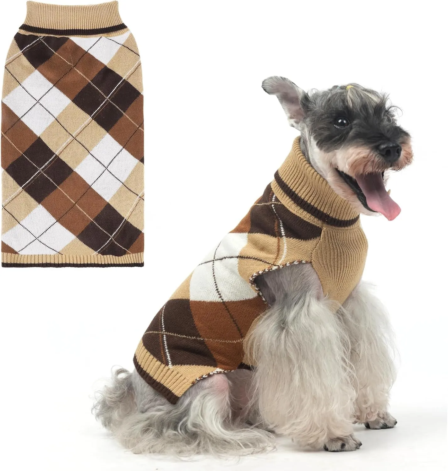 KOOLTAIL Dog Sweater Pet Knitted Clothes - Classic Plaid Pullover Turtleneck Thick Warm Fall Dog Sweaters with Leash Hole, Soft Dog Winter Clothes for Small Medium Large Dogs Cats Puppy Girls Boys, M
