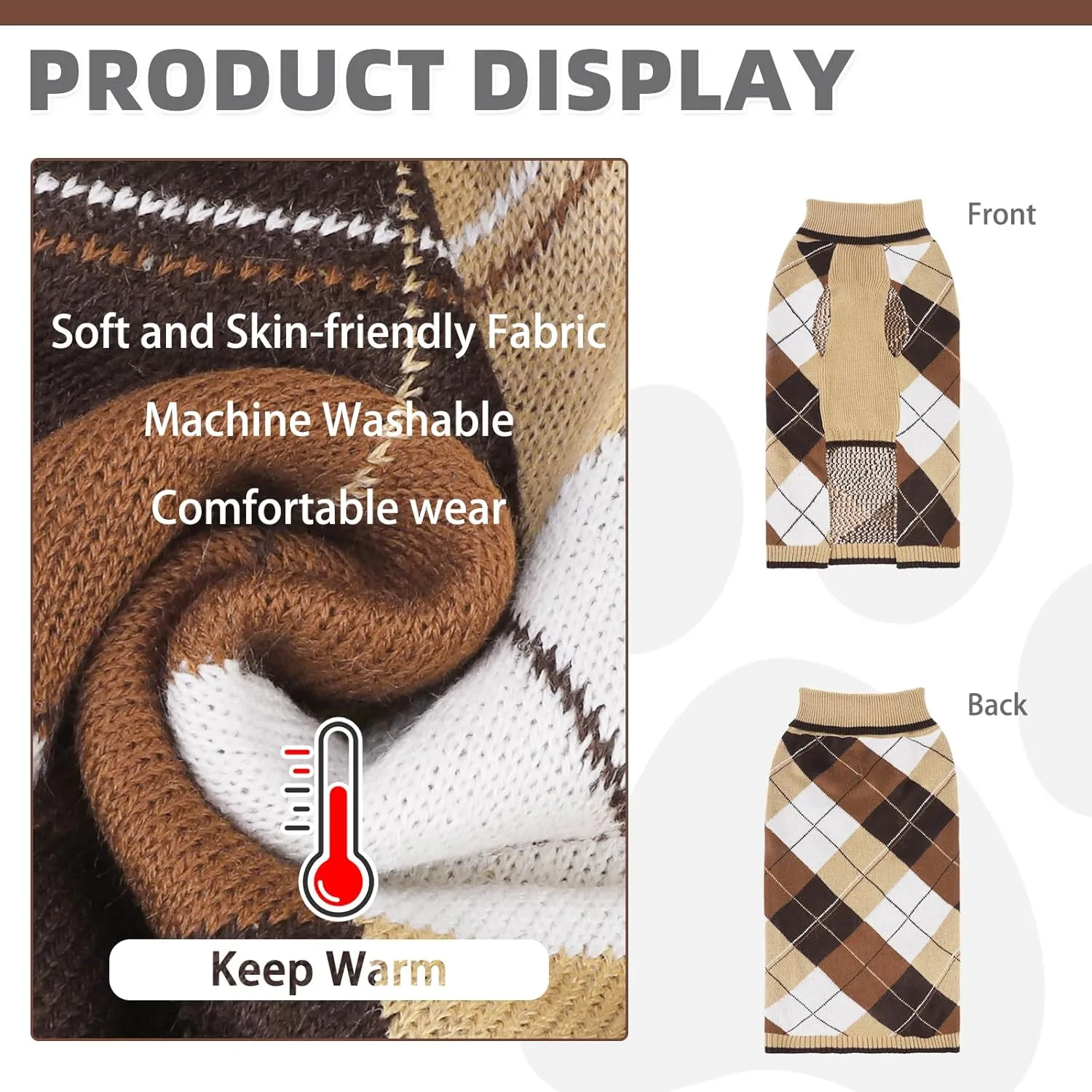 KOOLTAIL Dog Sweater Pet Knitted Clothes - Classic Plaid Pullover Turtleneck Thick Warm Fall Dog Sweaters with Leash Hole, Soft Dog Winter Clothes for Small Medium Large Dogs Cats Puppy Girls Boys, M