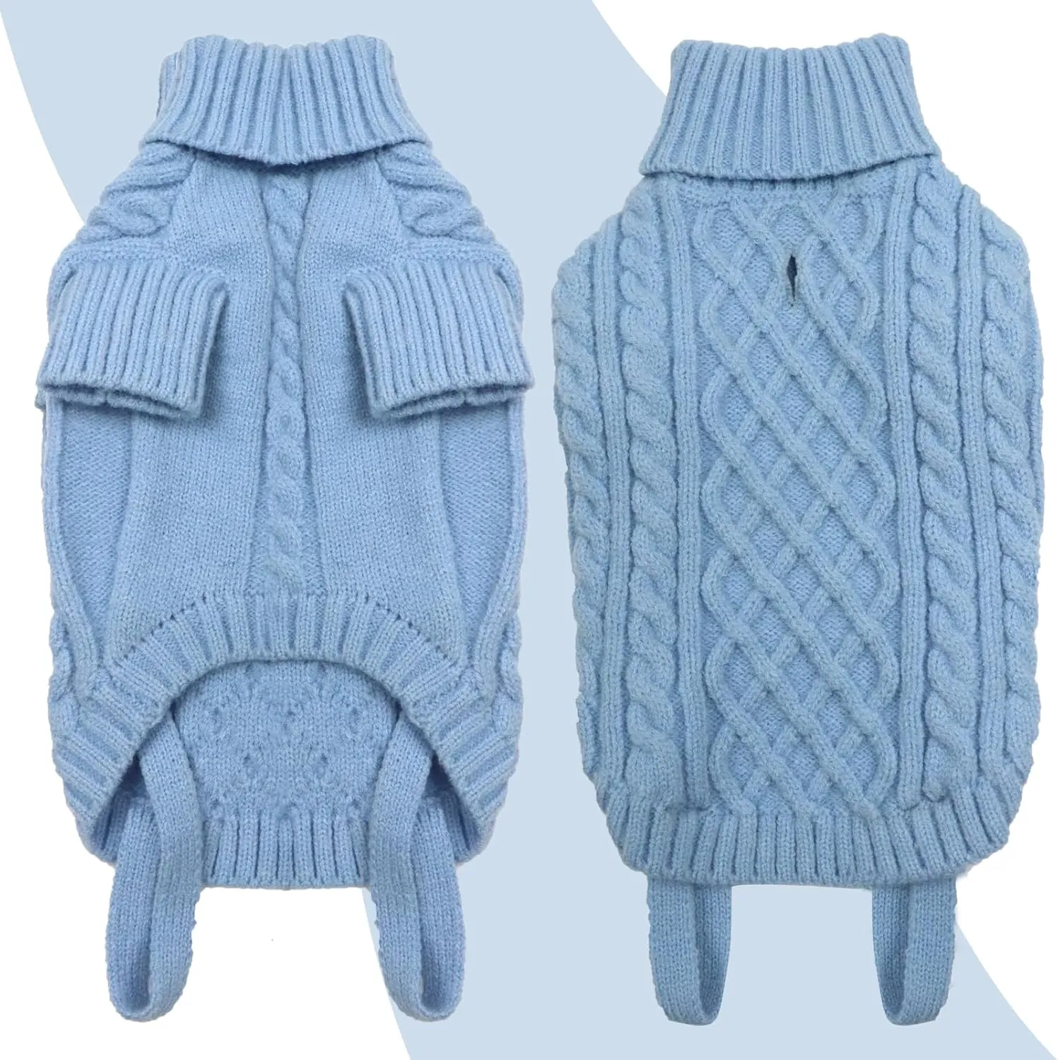 Large Dog Sweater, Soft Knitted Turtleneck - Blue, Warm for Winter, Cozy for Dachshund, French Bulldog, Pug