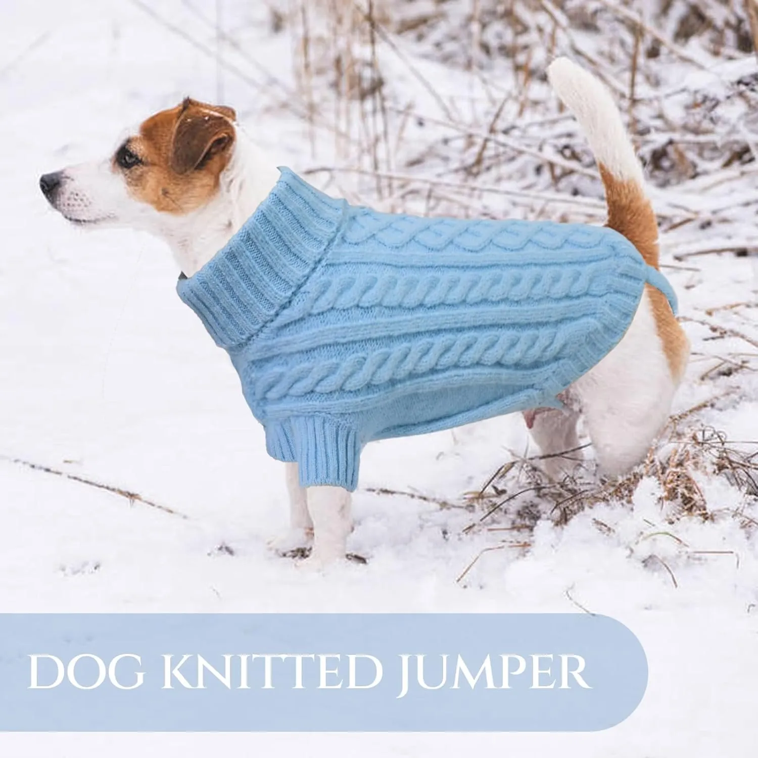 Large Dog Sweater, Soft Knitted Turtleneck - Blue, Warm for Winter, Cozy for Dachshund, French Bulldog, Pug