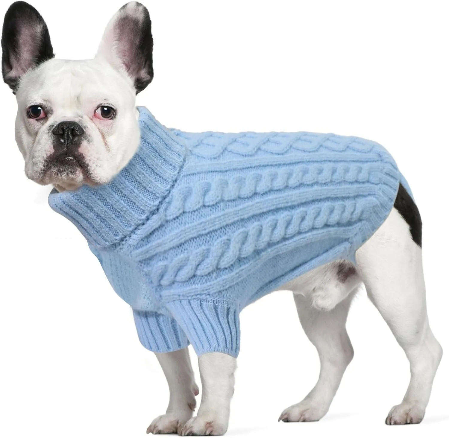 Large Dog Sweater, Soft Knitted Turtleneck - Blue, Warm for Winter, Cozy for Dachshund, French Bulldog, Pug