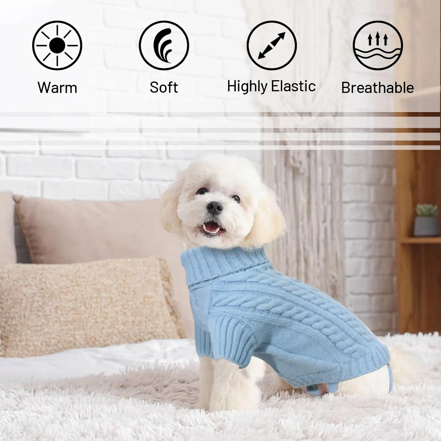 Large Dog Sweater, Soft Knitted Turtleneck - Blue, Warm for Winter, Cozy for Dachshund, French Bulldog, Pug