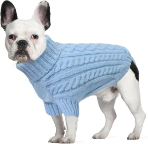 Large Dog Sweater, Soft Knitted Turtleneck - Blue, Warm for Winter, Cozy for Dachshund, French Bulldog, Pug
