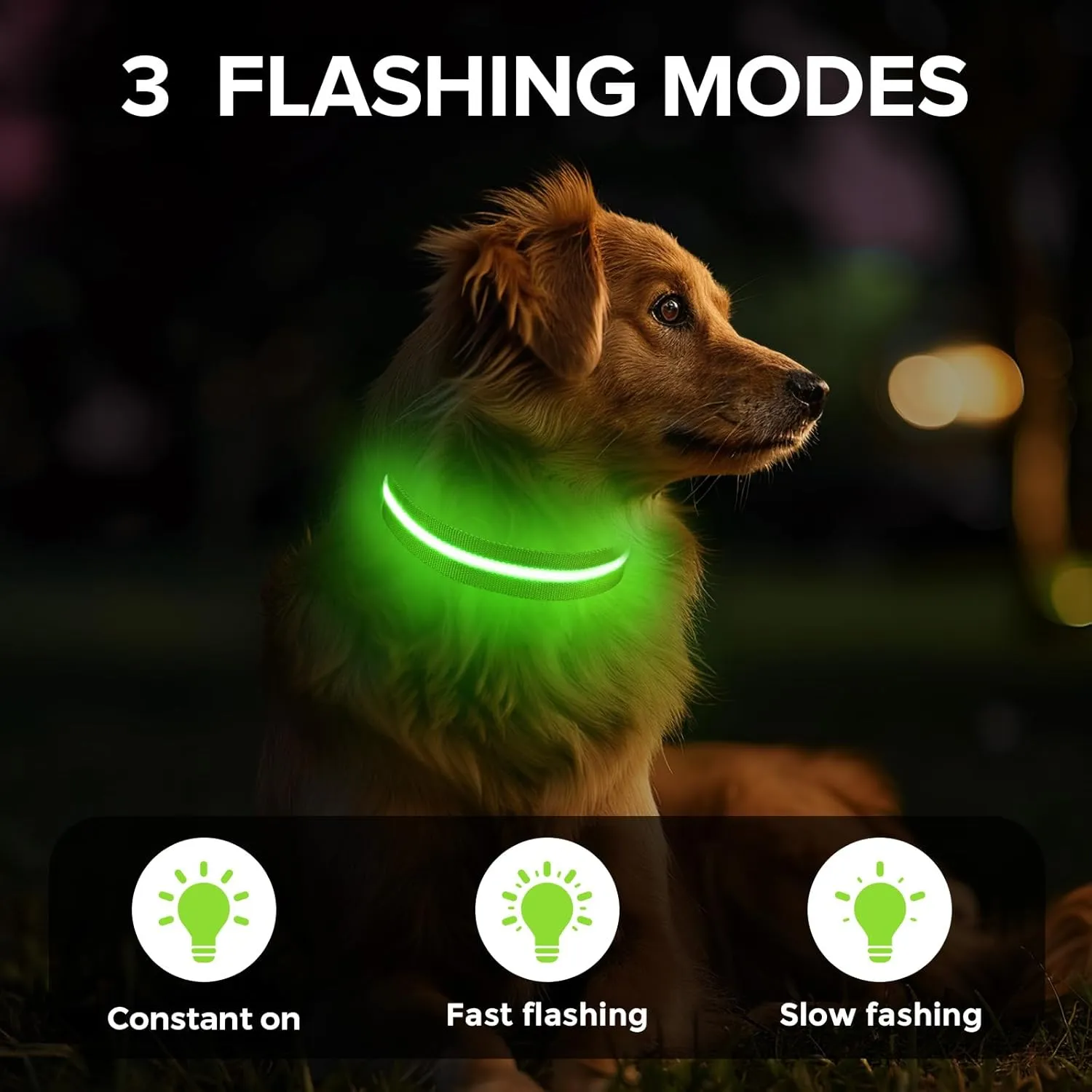 Led Dog Collar for Night Walking,Rechargeable Light Up Dog Collar Led Color,Glow in The Dark Dog Collars Waterproof for Small Medium Large Dogs (Green, Large)