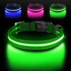 Led Dog Collar for Night Walking,Rechargeable Light Up Dog Collar Led Color,Glow in The Dark Dog Collars Waterproof for Small Medium Large Dogs (Green, Large)