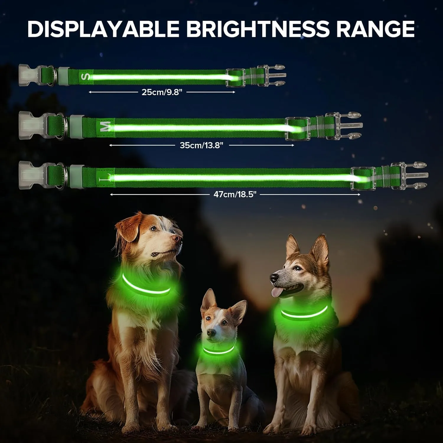 Led Dog Collar for Night Walking,Rechargeable Light Up Dog Collar Led Color,Glow in The Dark Dog Collars Waterproof for Small Medium Large Dogs (Green, Large)