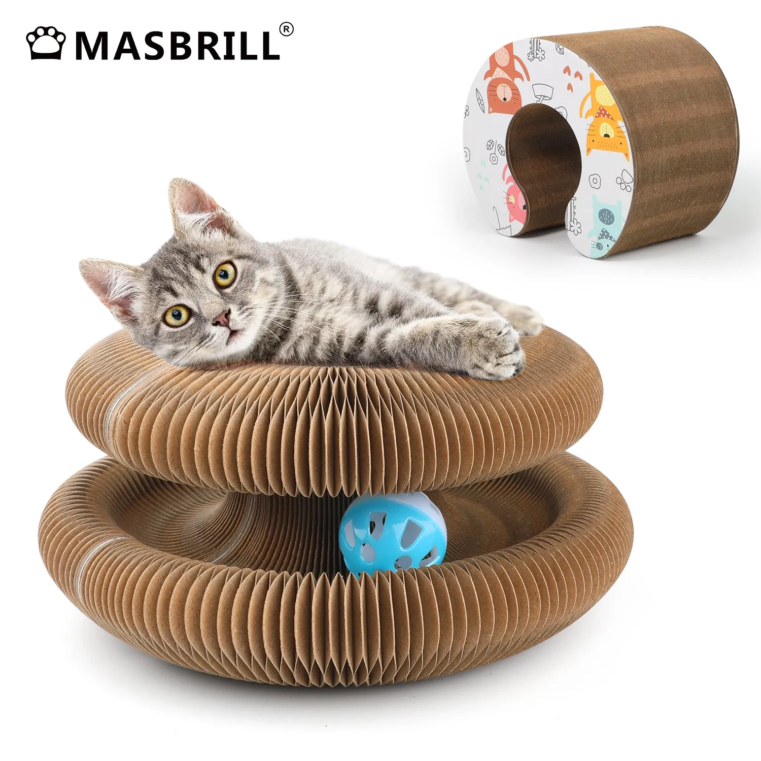 MASBRILL Magic Organ Cat Scratching Board ,Corrugated Scratcher For Kitten Adult Cat ,Cardboard Scratcher Interactive Mental Physical Exercise Cats Toy